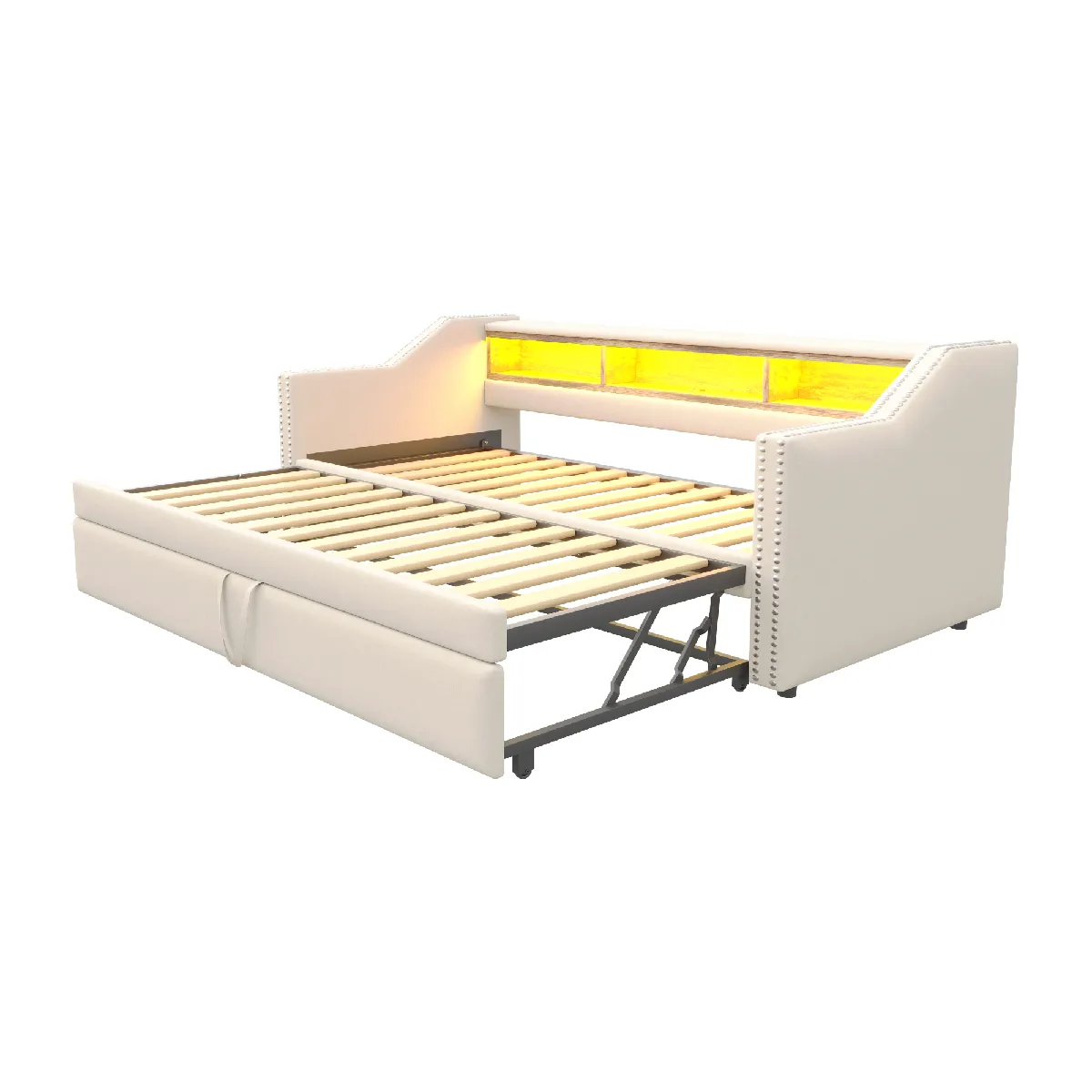 Canapé-lit en toile de jute avec LED et USB 90/180 x 190 cm, Beige