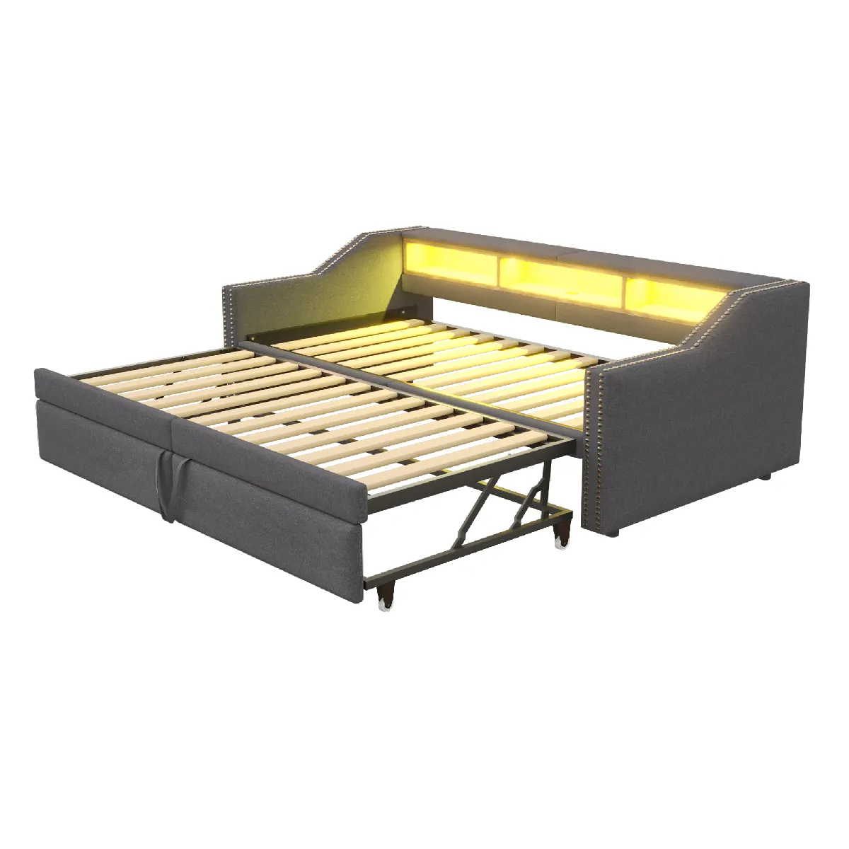 Canapé-lit en toile de jute avec LED et USB 90/180x200 cm, Gris foncé