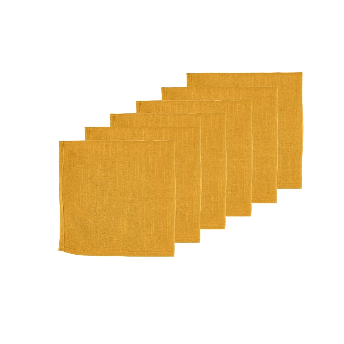 Serviette de table - 6 pièces - Lin et coton jaune moutarde