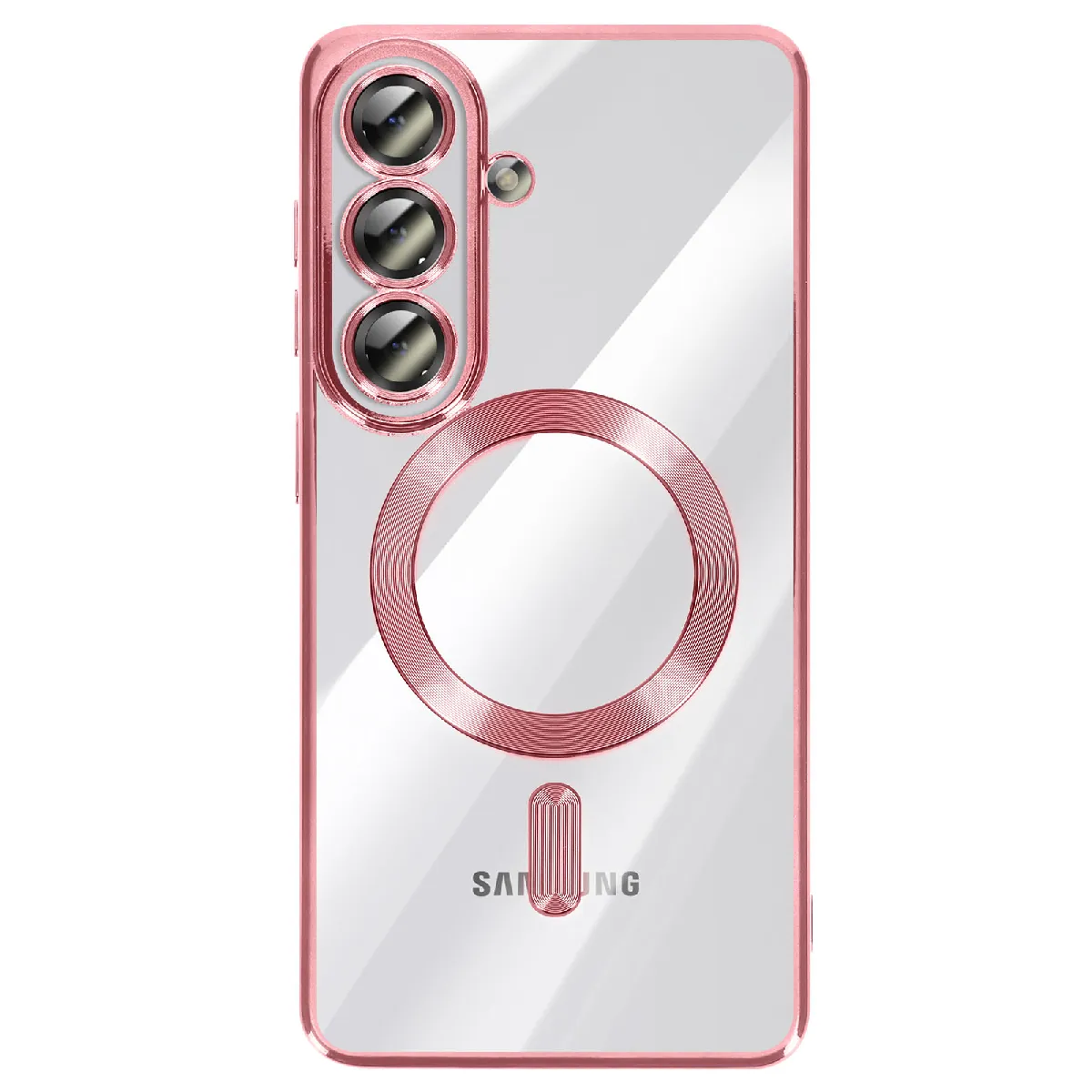Avizar Rose Coque Pour Galaxy S26 Magsafe Souple Antichocs Avec Contour Chromé Fuchsia