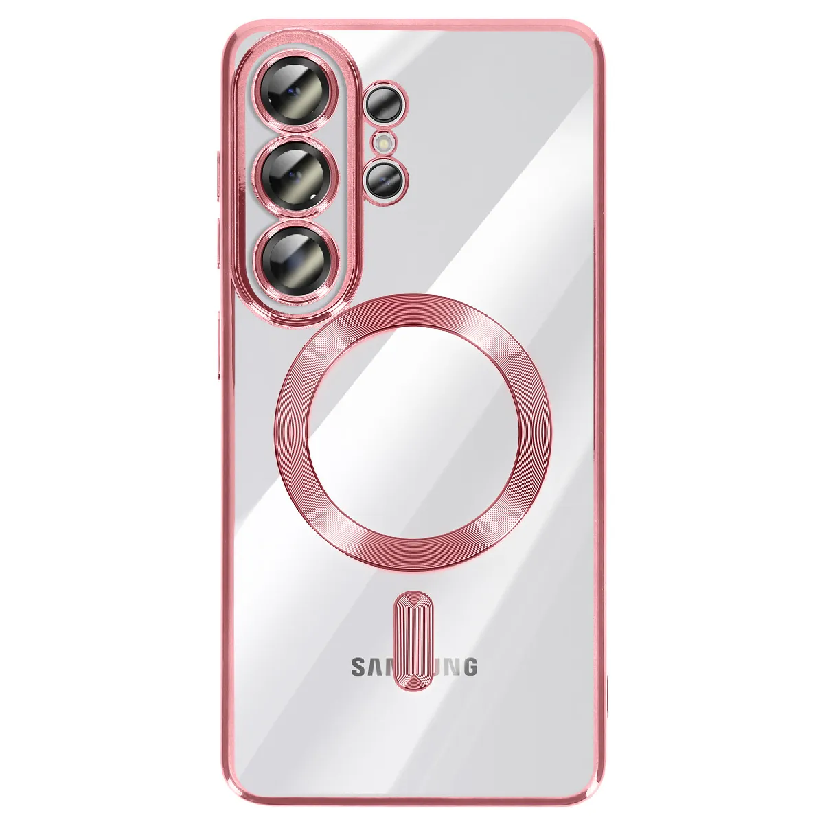 Avizar Rose Coque Pour Galaxy S26 Ultra Compatible Magsafe Avec Contour Chromé Fuchsia