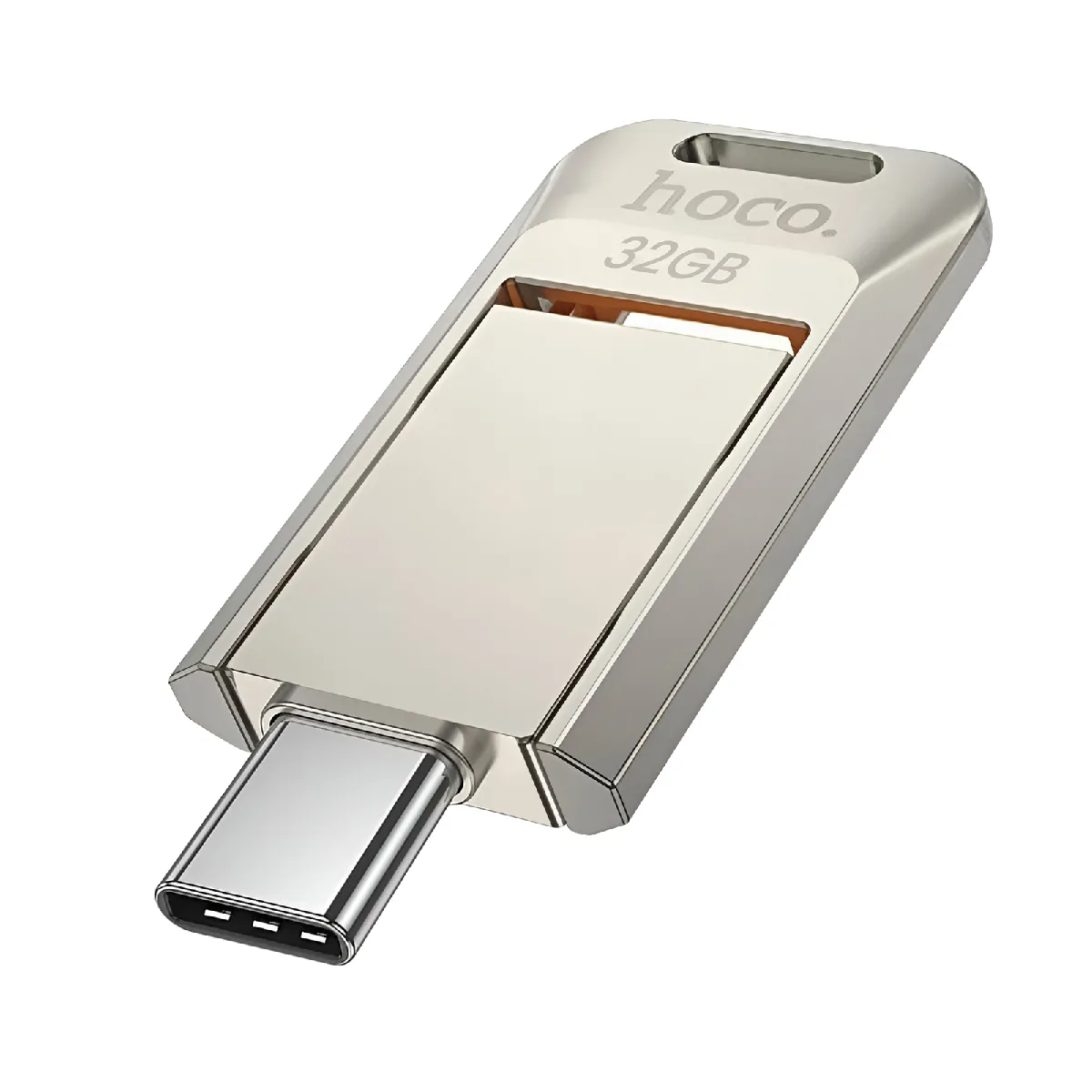 HOCO Hoko Cl&eacute; USB / USB-C 32Go pour Transfert Rapide 150Mo / s au Design Pivotant Argent