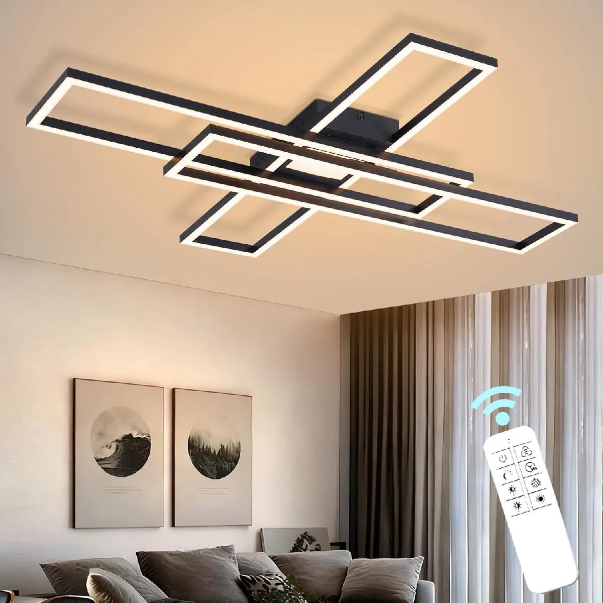 Nettlife Plafonnier LED rectangulaire - Noir
