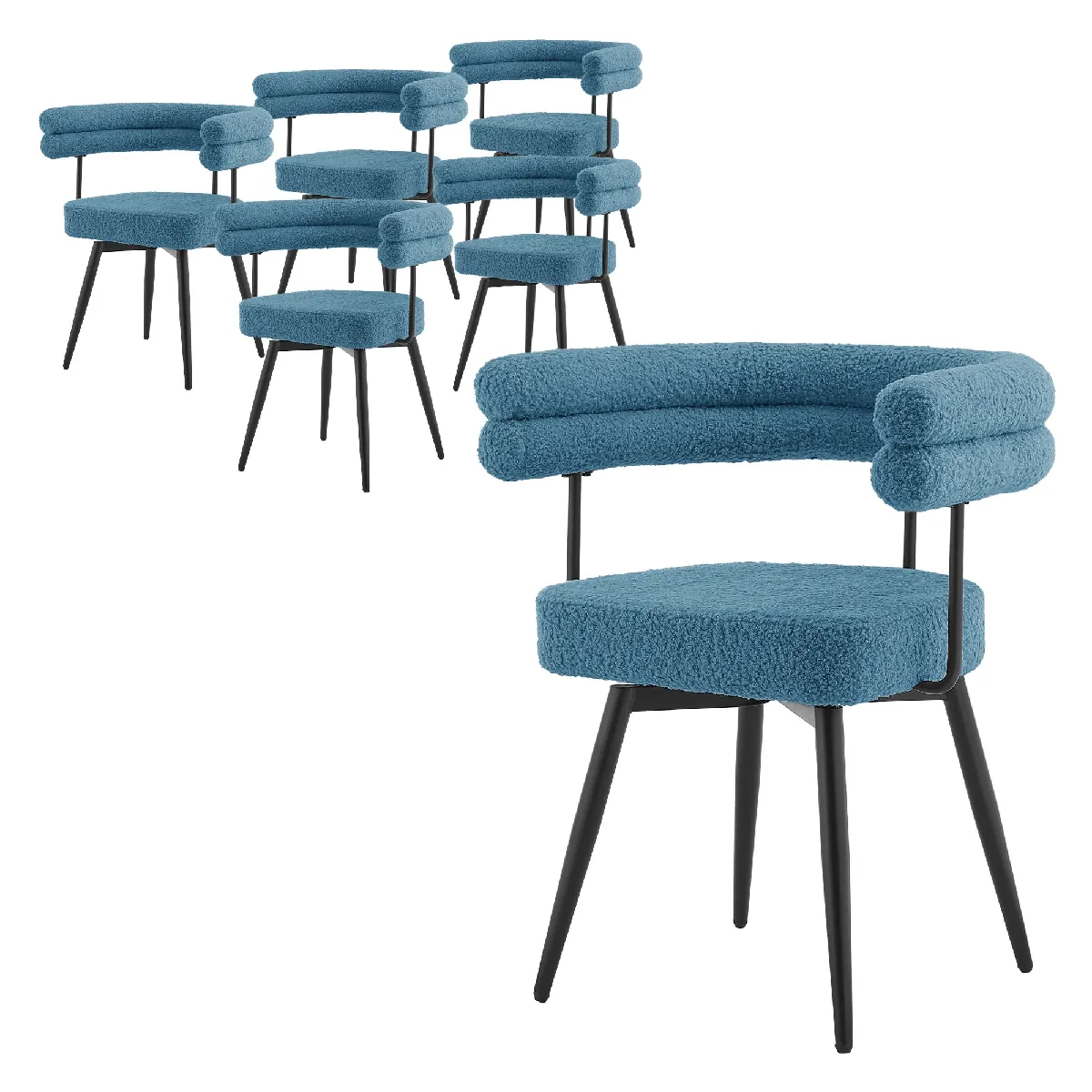 ML Design Lot de 6 Chaises Pivotantes en Tissu Teddy Pieds en métal - vue 8