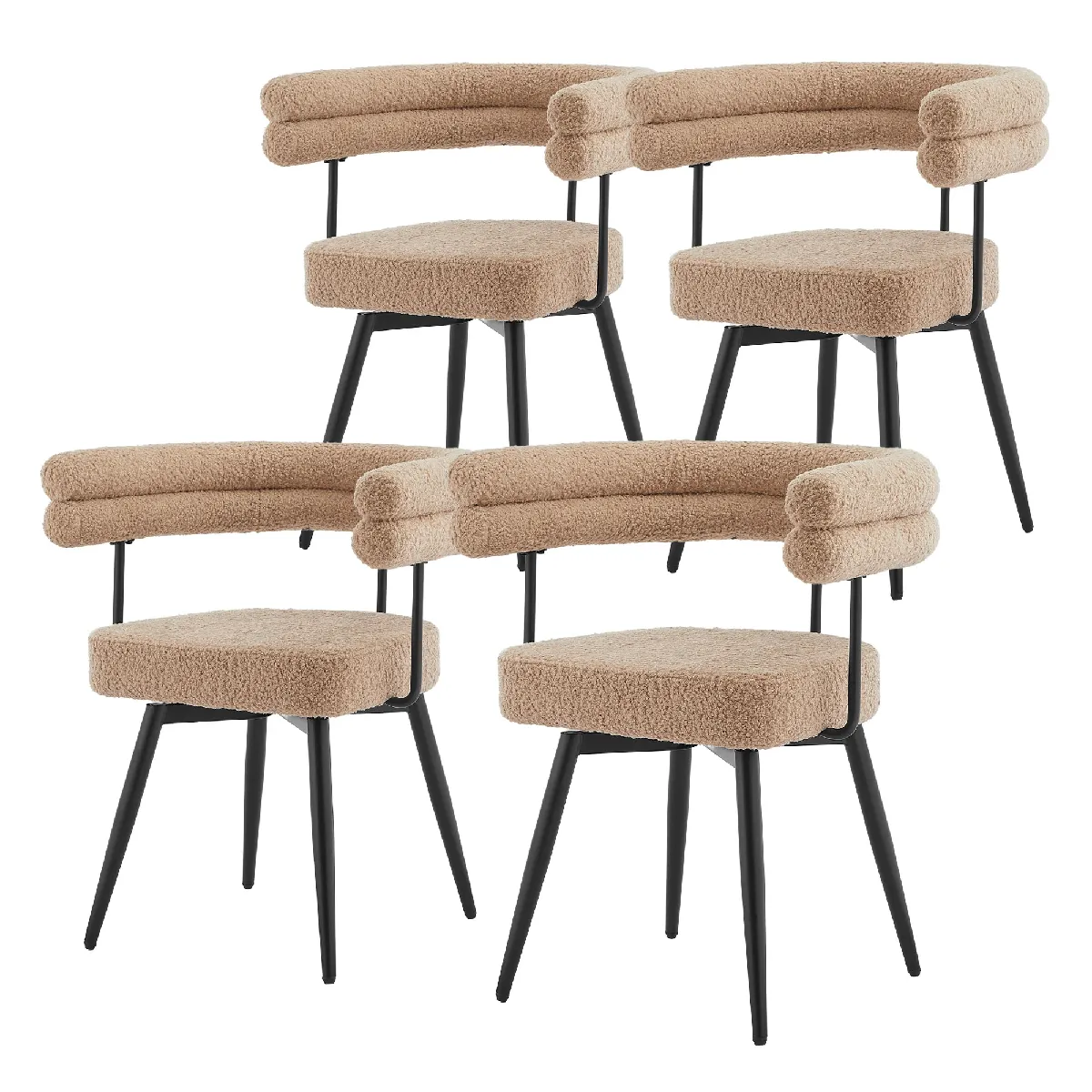 ML-Design Lot de 4 Chaises Pivotantes, Marron en Tissu Teddy Pieds en métal