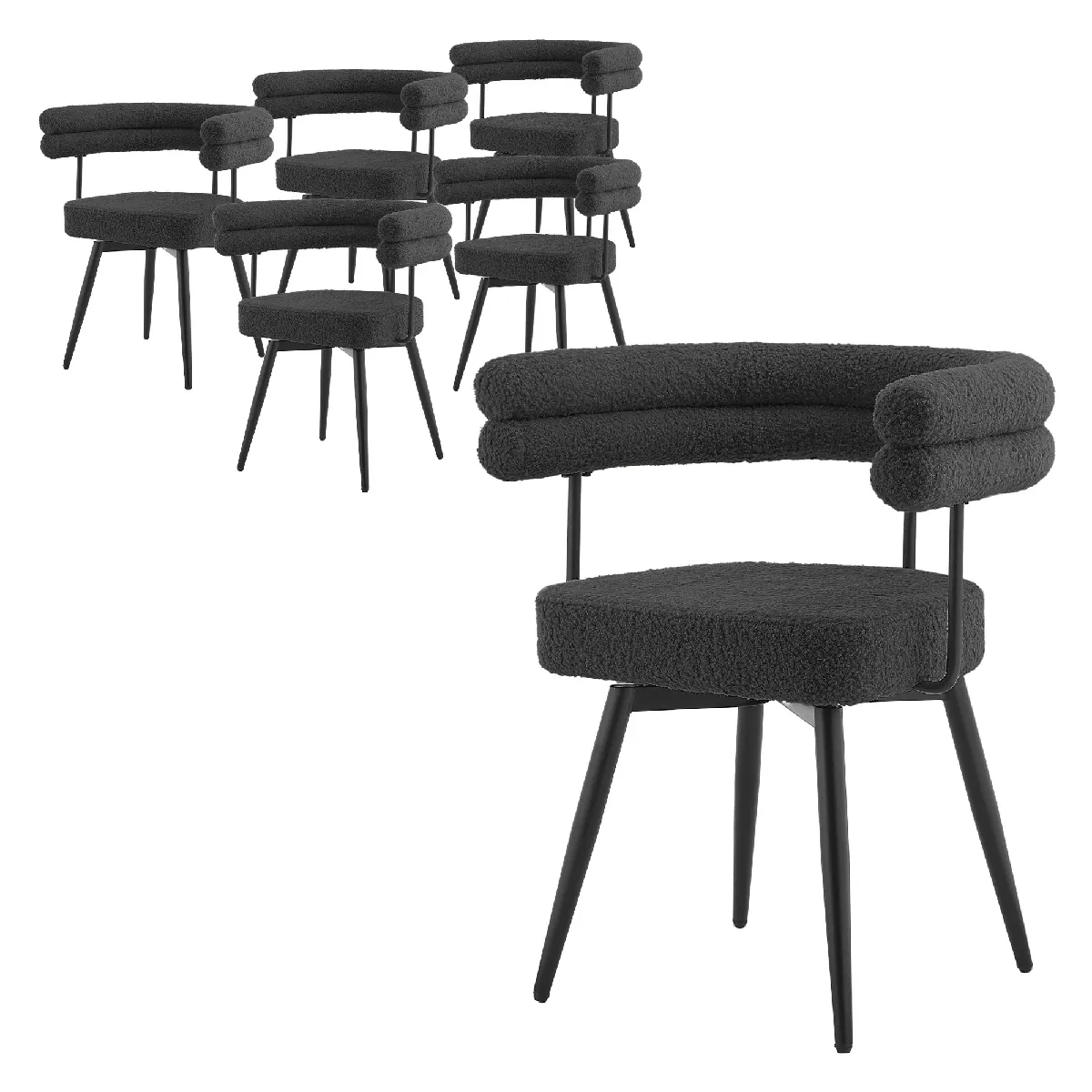 ML Design Lot de 6 Chaises Pivotantes en Tissu Teddy Pieds en métal