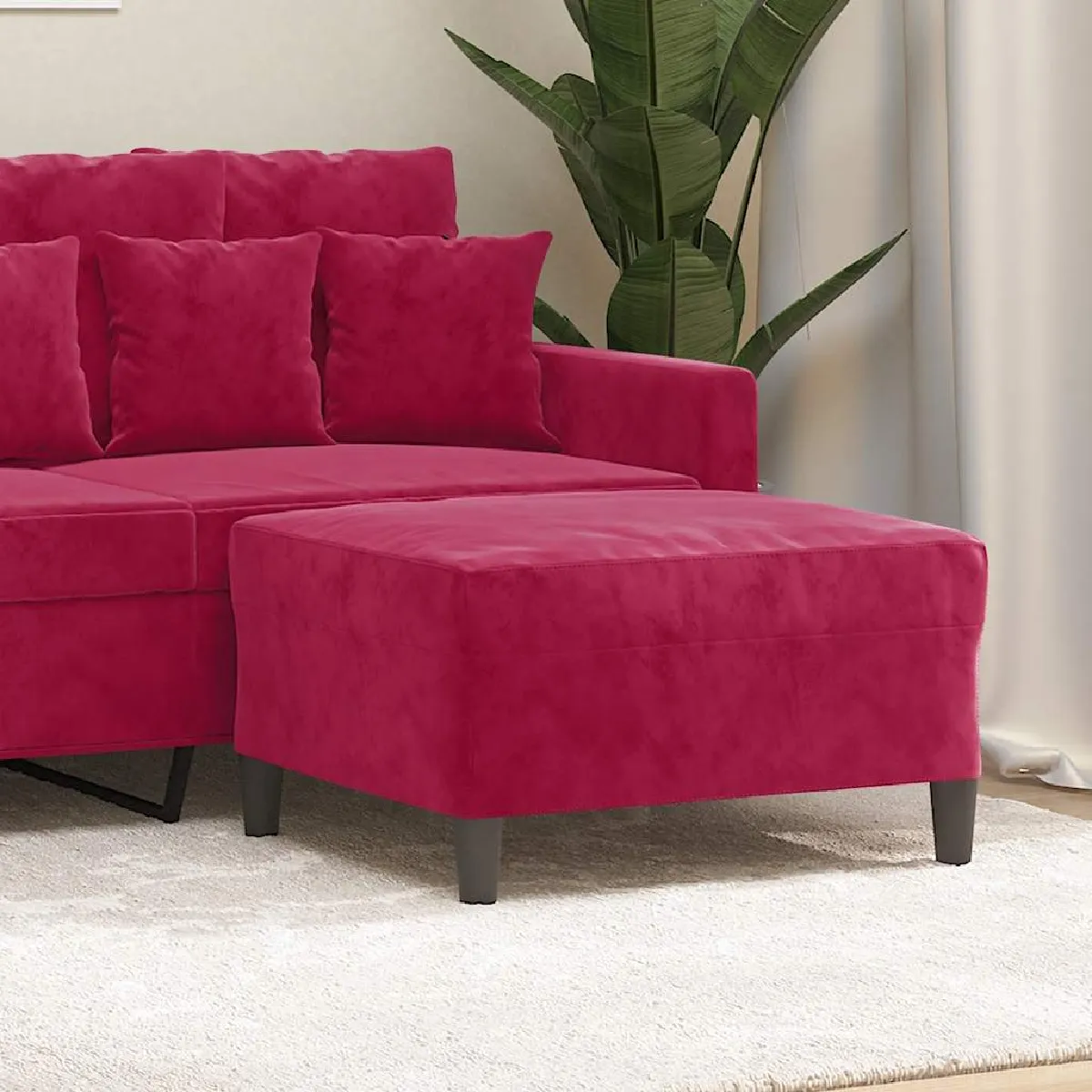VIDAXL - Pouf - Velours - Bordeaux - 70 x 55 x 41 cm - Image 2