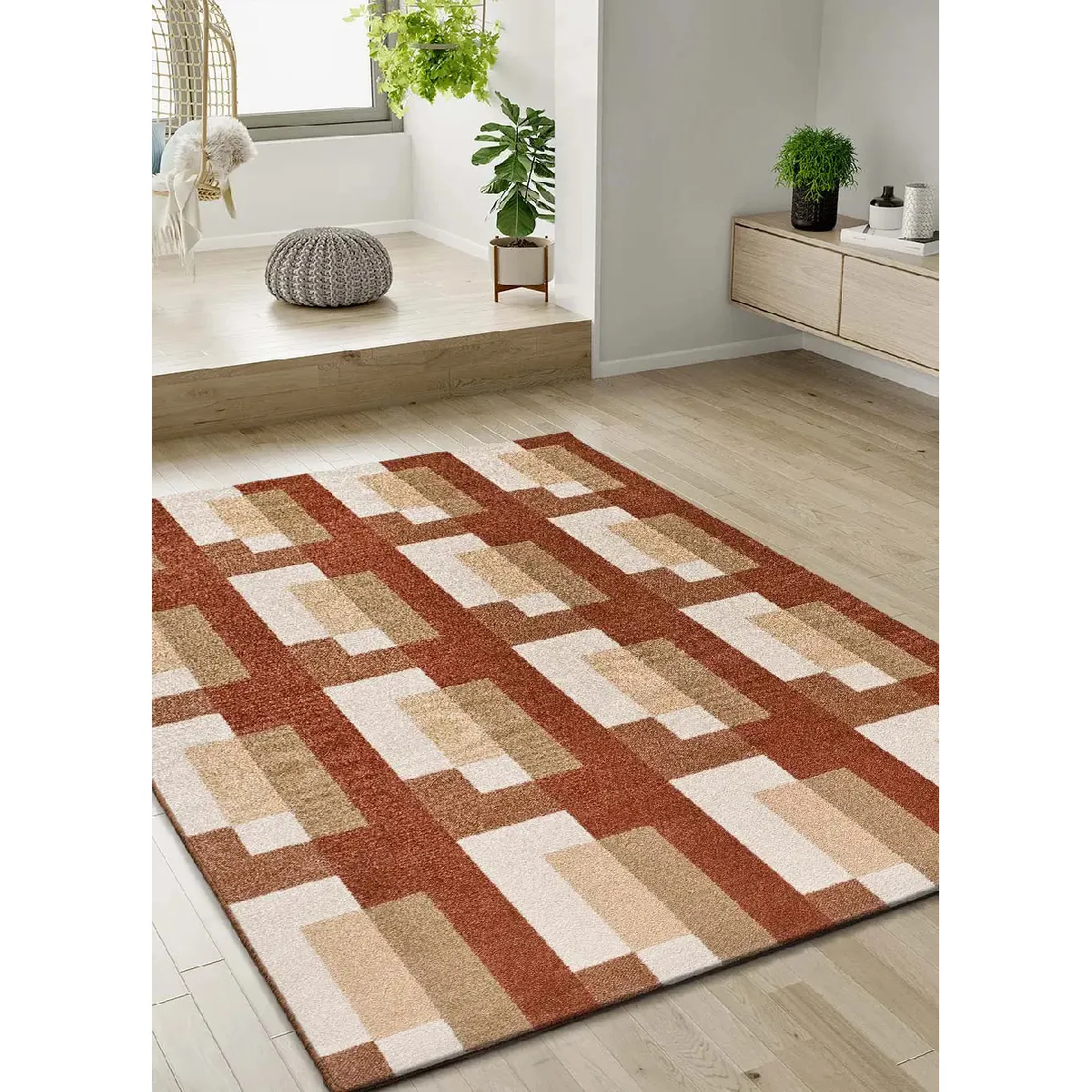 ATTICGO Tapis géométrique ASTRA rouille 133x190 cm