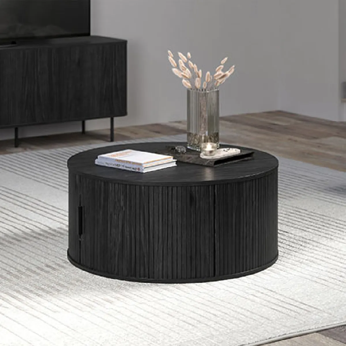 Meilleurs prix pour Table basse ronde avec rangement interne 80x36 cm noir - SABI