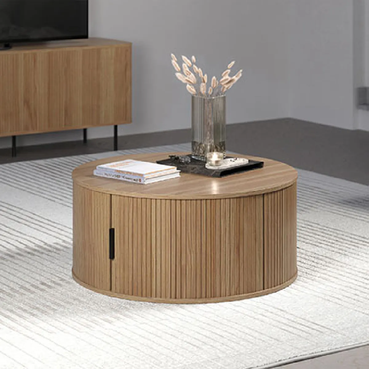 Comparer les prix de Table basse ronde avec rangement interne 80x36 cm naturel - SABI