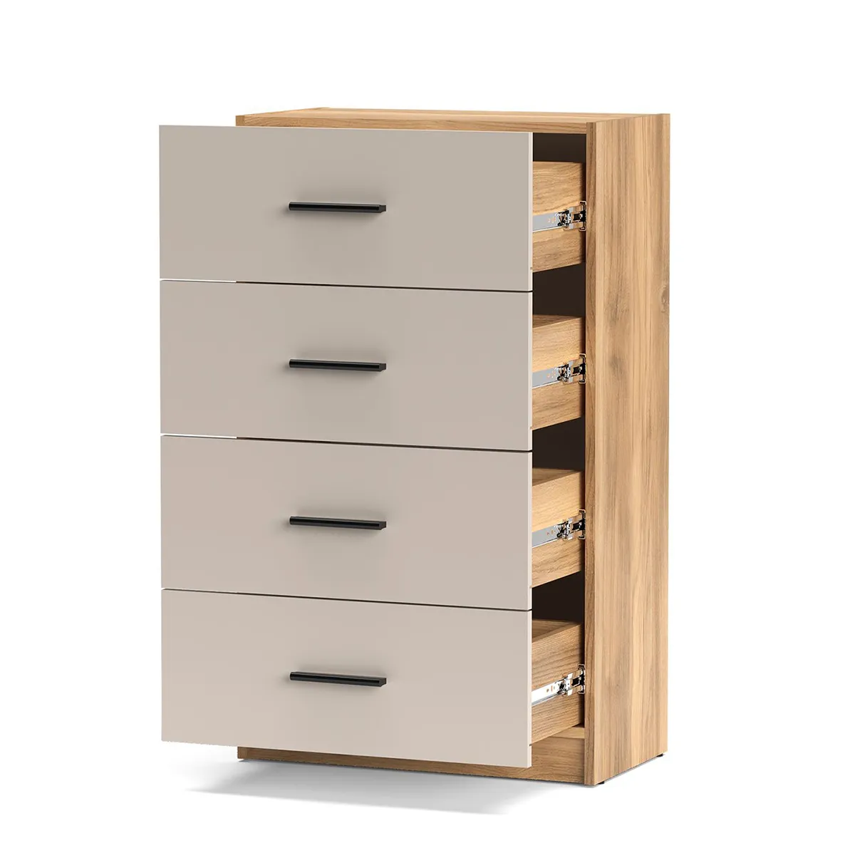 Chiffonnier commode à 4 tiroirs coloris Beige/chêne Mauvella