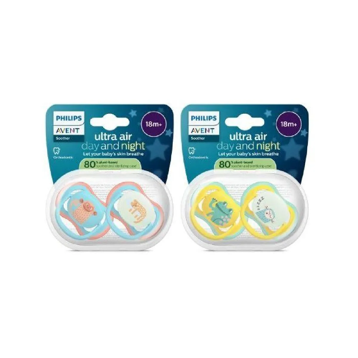Philips Avent Sucettes ultra air Day & Night Orthodontiques pour bébés de et plus version phosphorescente téterelle symétrique ultra ferme sans BPA lot de 4 SCF349/ - vue 3