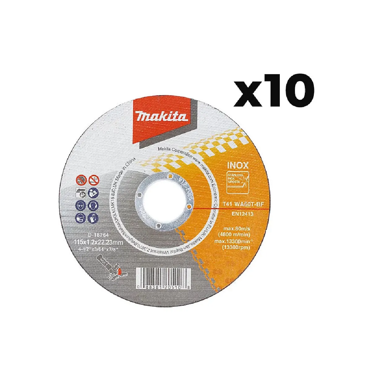 Makita MAKD1876410 Lot de 10 disques à tronçonner 115mm - vue 2