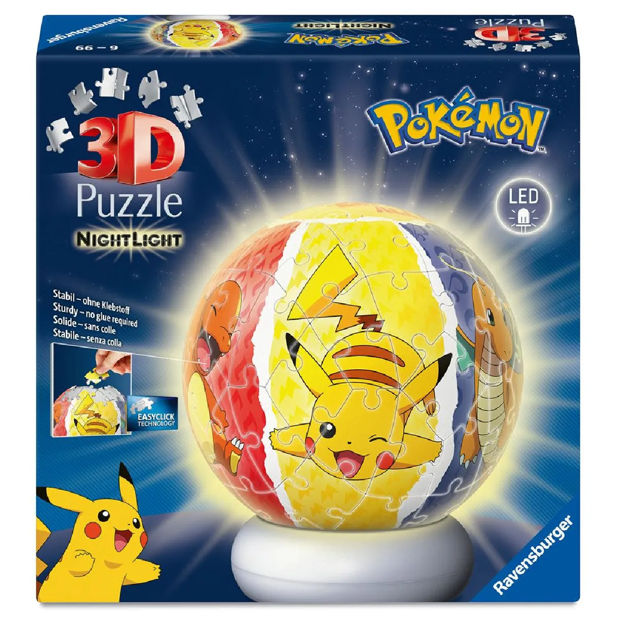 12008053 Puzzle-Ball 3D Pokémon 72 pièces socle LED