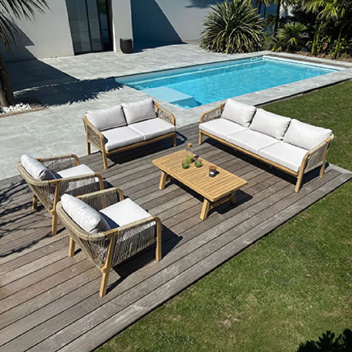 Salon de jardin 7 places en acacia SIRENA