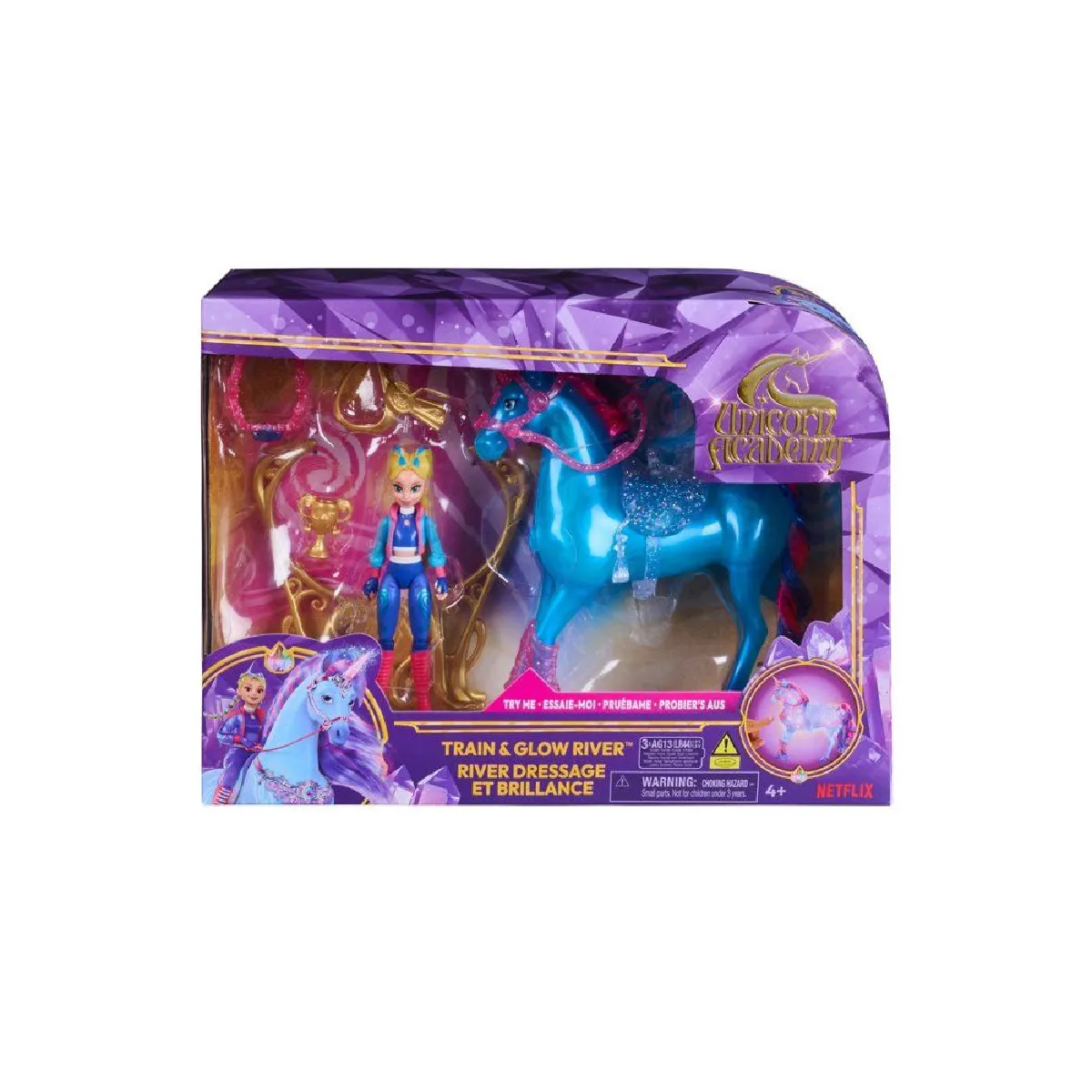 6075347 Playset Unicorn Academy licorne River lumineuse et poupée Isabel