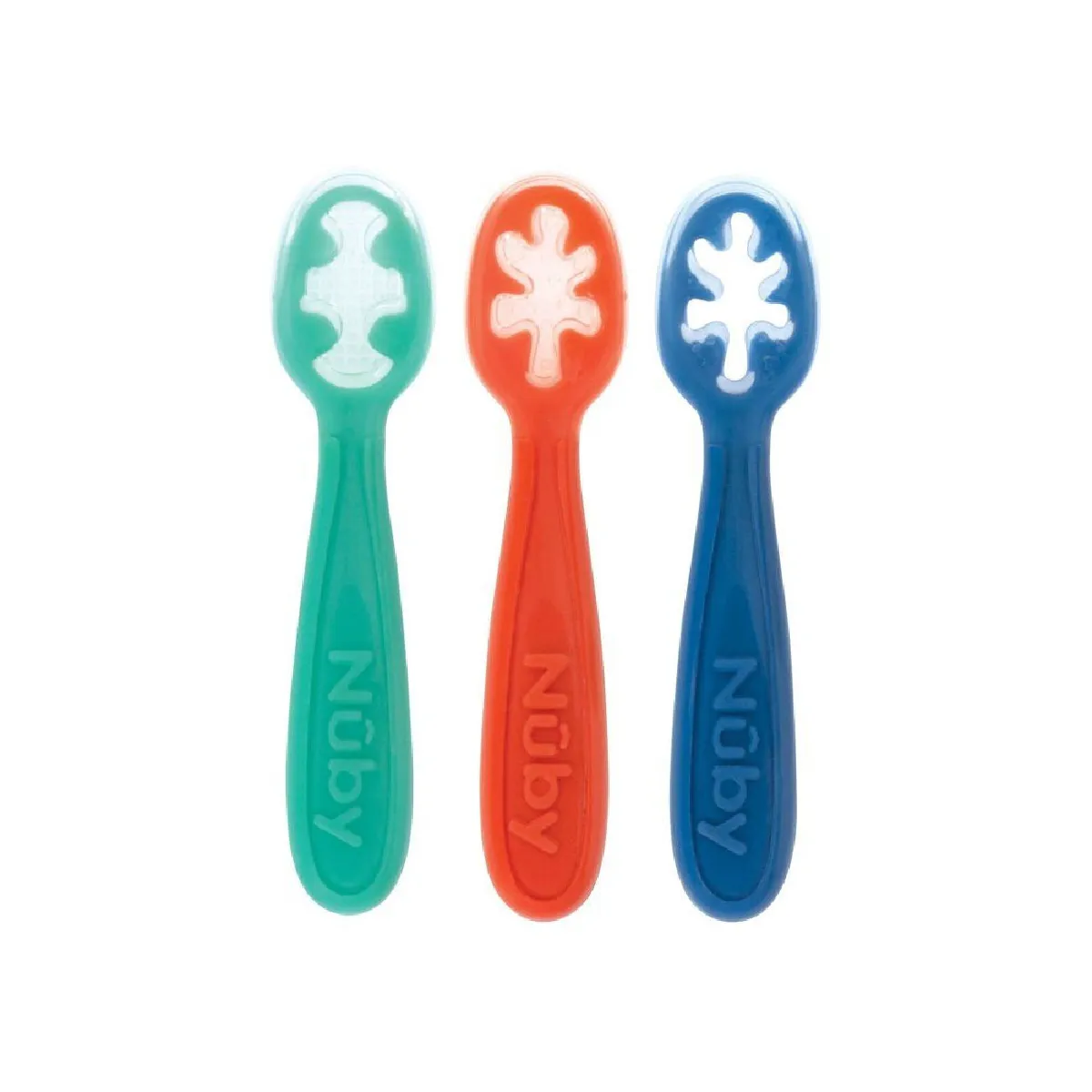 Cuillères bébé silicone 3 pcs 6 mois bleu/rouge/vert