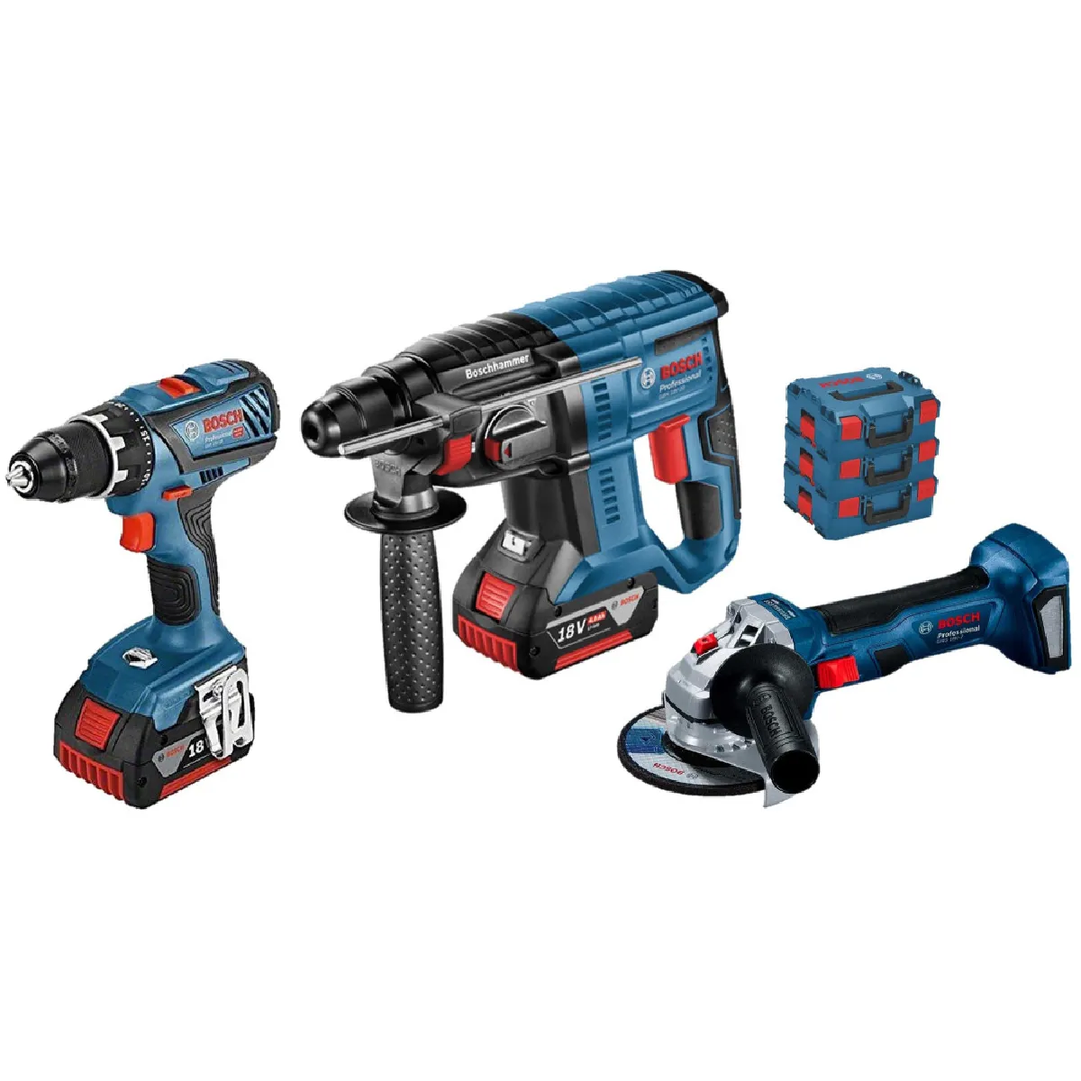 Pack de 3 outils 18V GSR28GBH21GWS7 + 2 batteries 4Ah + chargeur en coffret BOXX BOSCH - vue 3