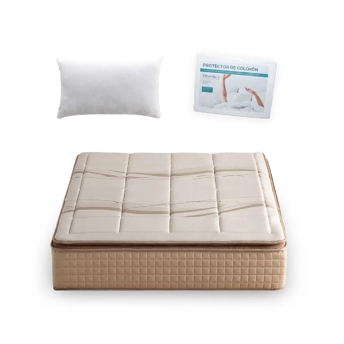 Pack Oreiller 2x80+ Protège-matelas 160+ Matelas PREMIUM Ressorts 160x200, 31cm, CALYPSO