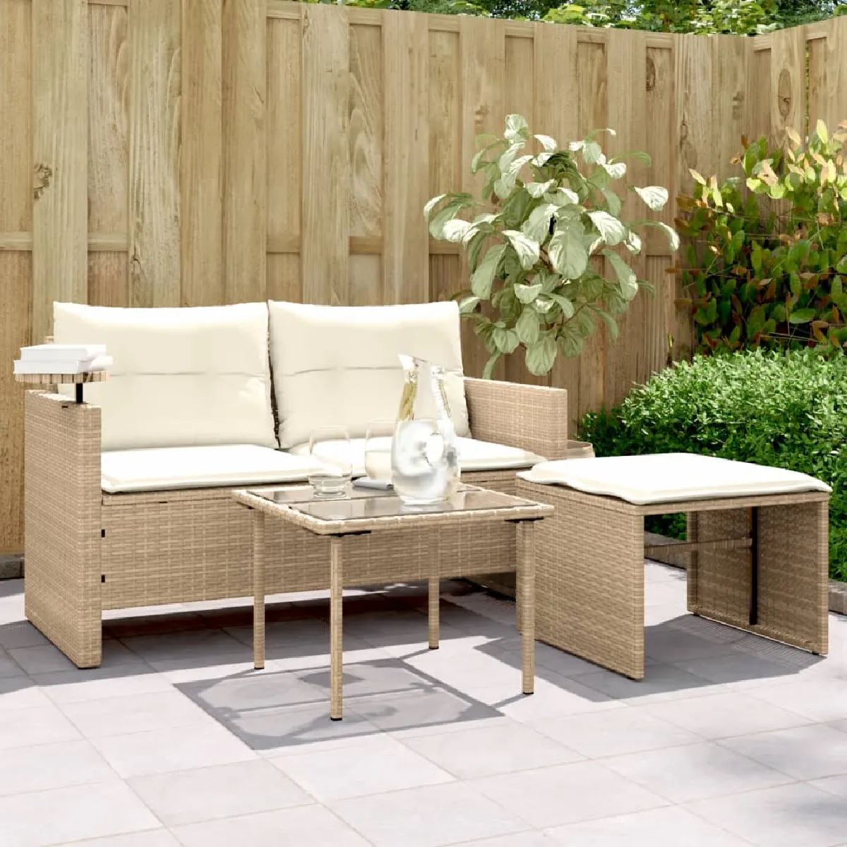 vidaXL Salon de jardin avec coussins 3 pcs Résine tressée - vue 6