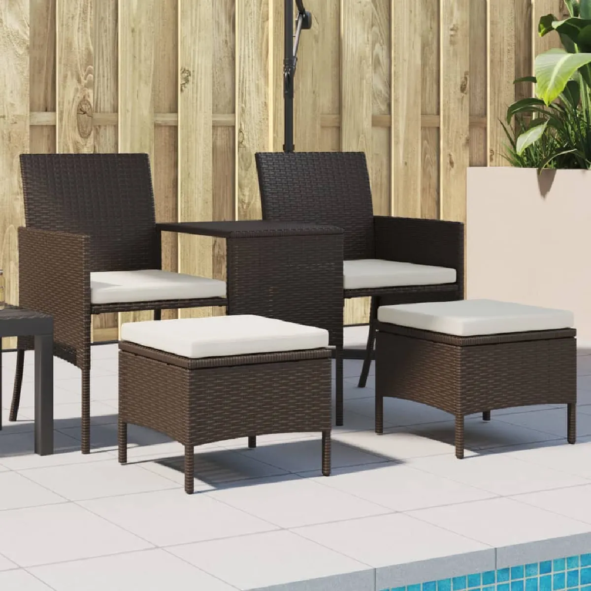 VidaXL Canapé de jardin 2 places avec table et tabourets rotin - vue 4
