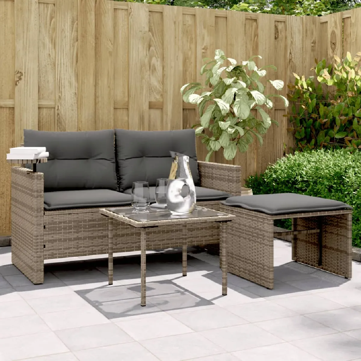 vidaXL Salon de jardin avec coussins 3 pcs Résine tressée - vue 4