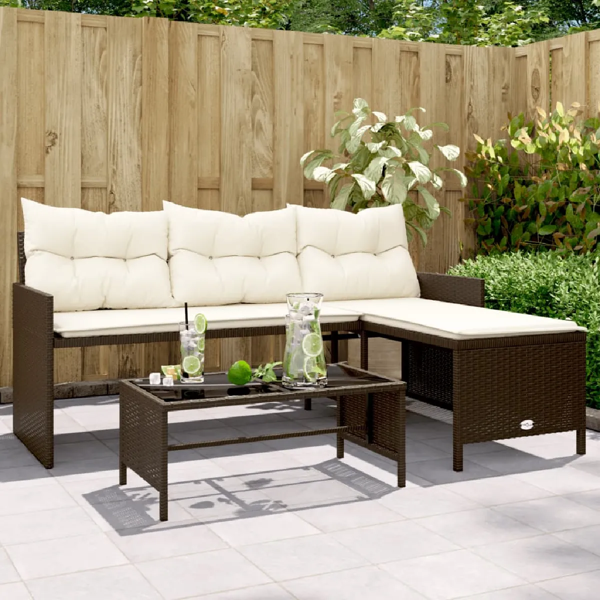 vidaXL Canapé de Jardin avec Table et Coussins en Forme de Siège de Patio Meuble de Terrasse Balco Extérieur 365571 - vue 6