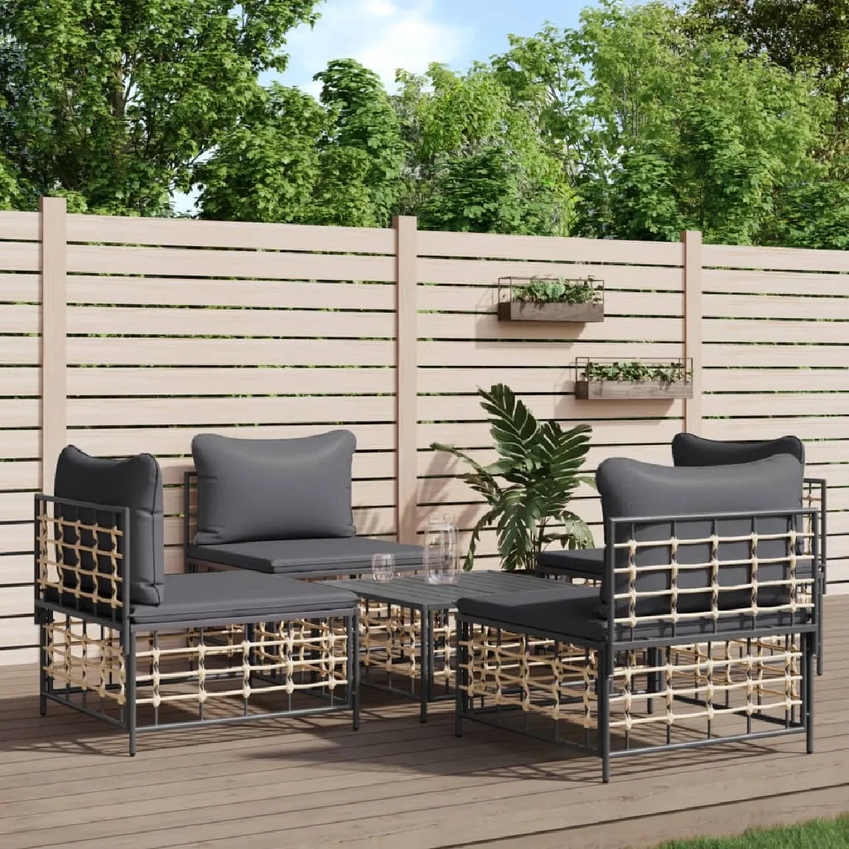 vidaXL Salon de jardin 5 pcs avec coussins résine tressée ensemble de salon ensemble de salon dextérieur 3186749 - vue 2