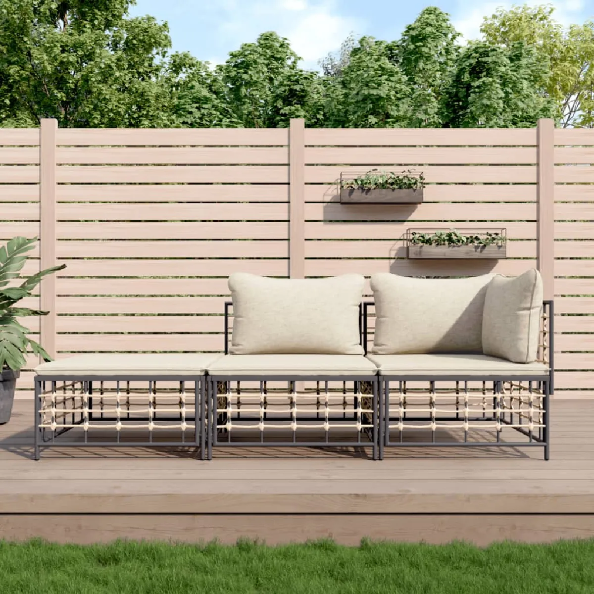 vidaXL Salon de jardin 3 pcs avec coussins anthracite résine tressée