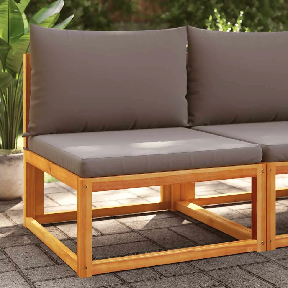 vidaXL Canapé de jardin sans accoudoirs coussins bois massif d'acacia canapé sans accoudoirs fauteuil simple fauteuil 4008161 - vue 2