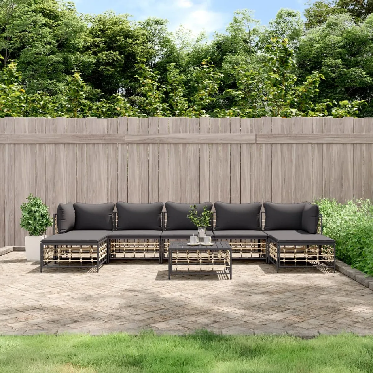 vidaXL Salon de jardin 8 pcs avec coussins anthracite résine tressée
