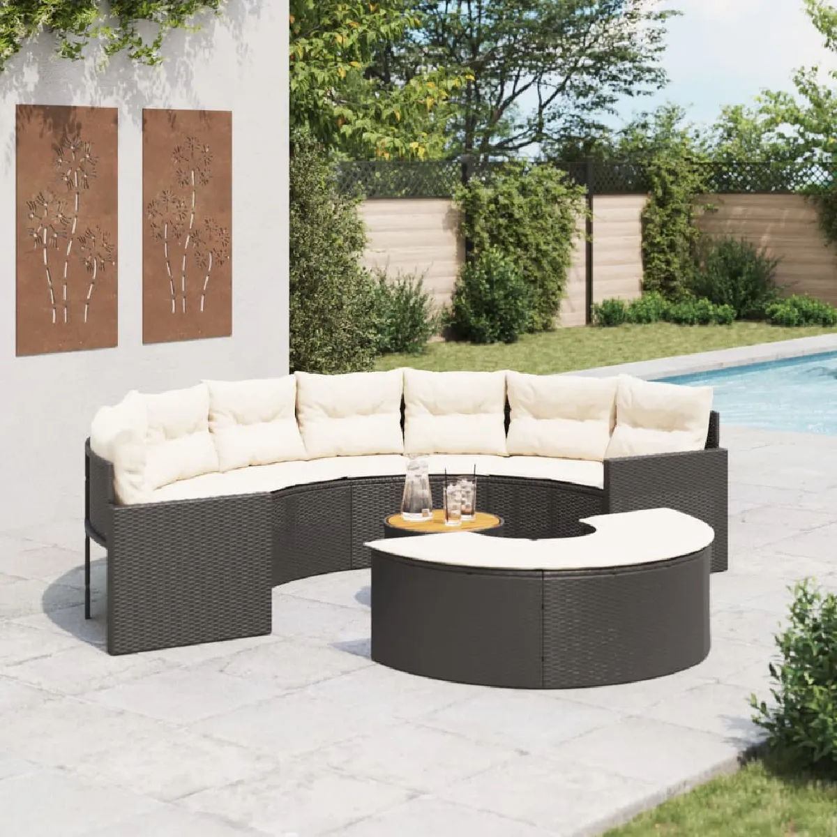 vidaXL Salon de jardin 3 pcs résine tressée Demi rond - vue 3
