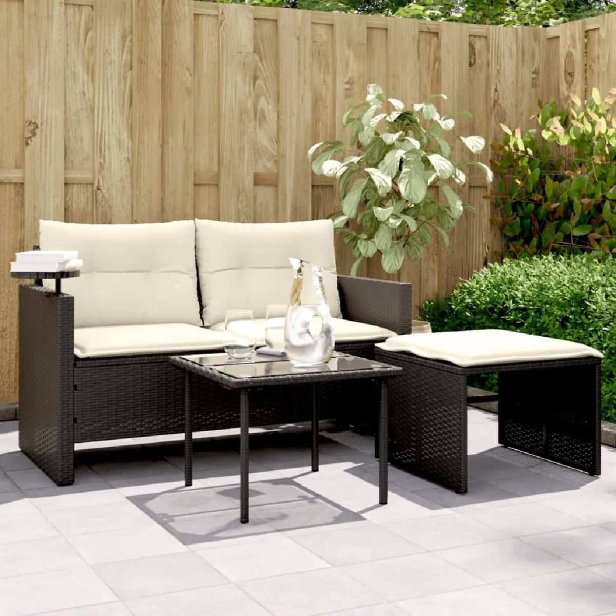 vidaXL Salon de jardin 3 pcs avec coussins noir résine tressée