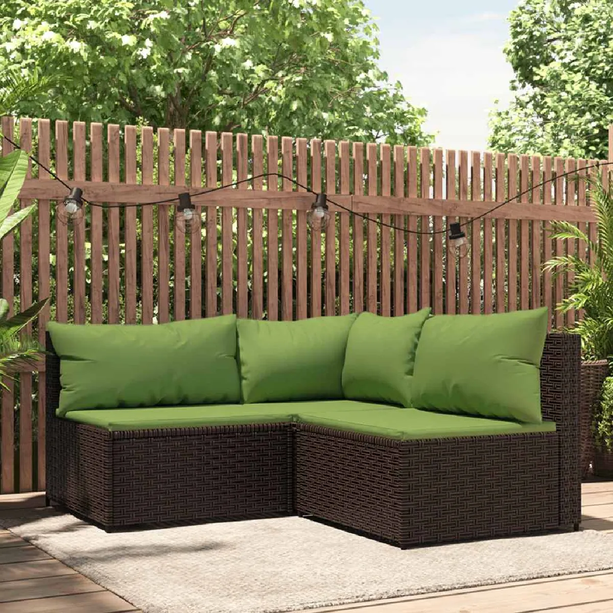 vidaXL Salon de jardin 3 pcs avec coussins résine tressée ensemble de salon ensemble de salon d'extérieur 3186693 - vue 9