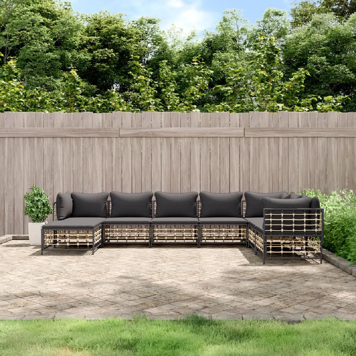 vidaXL Salon de jardin 8 pcs avec coussins anthracite résine tressée