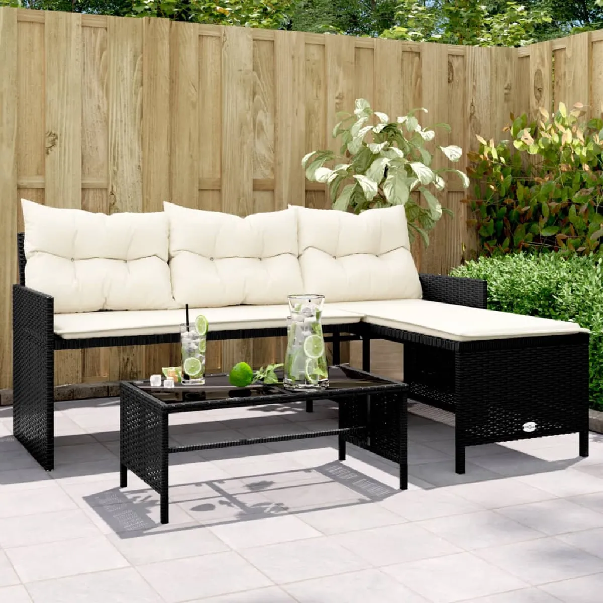 vidaXL Canapé de Jardin avec Table et Coussins en Forme de Siège de Patio Meuble de Terrasse Balco Extérieur 365571