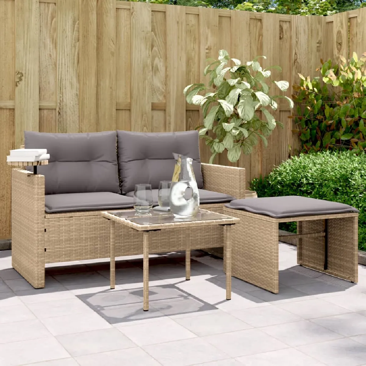 vidaXL Salon de jardin avec coussins 3 pcs Résine tressée - vue 5