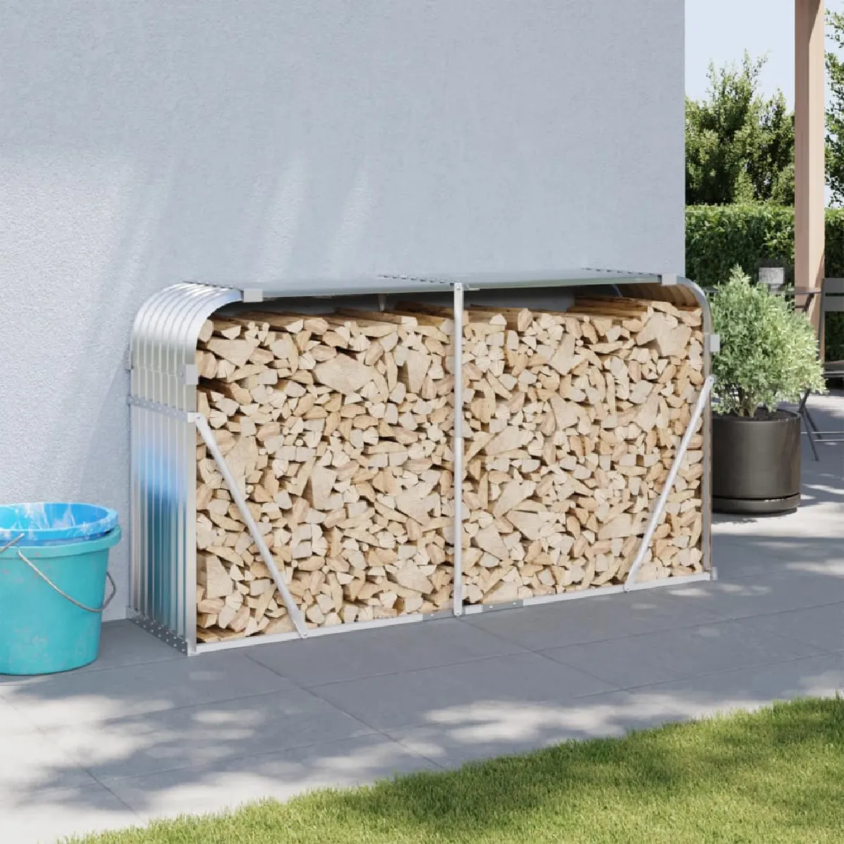 vidaXL Porte bûches 180x45x100 cm acier galvanisé 364594 - vue 2