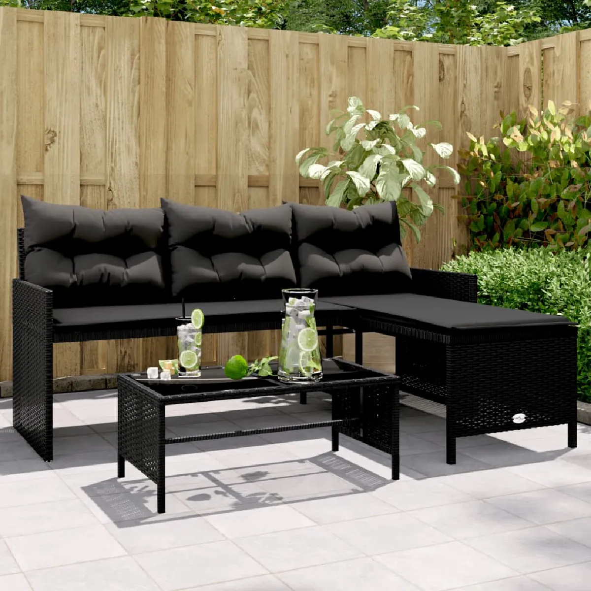 vidaXL Canapé de Jardin avec Table et Coussins en Forme de Siège de Patio Meuble de Terrasse Balco Extérieur 365571 - vue 4