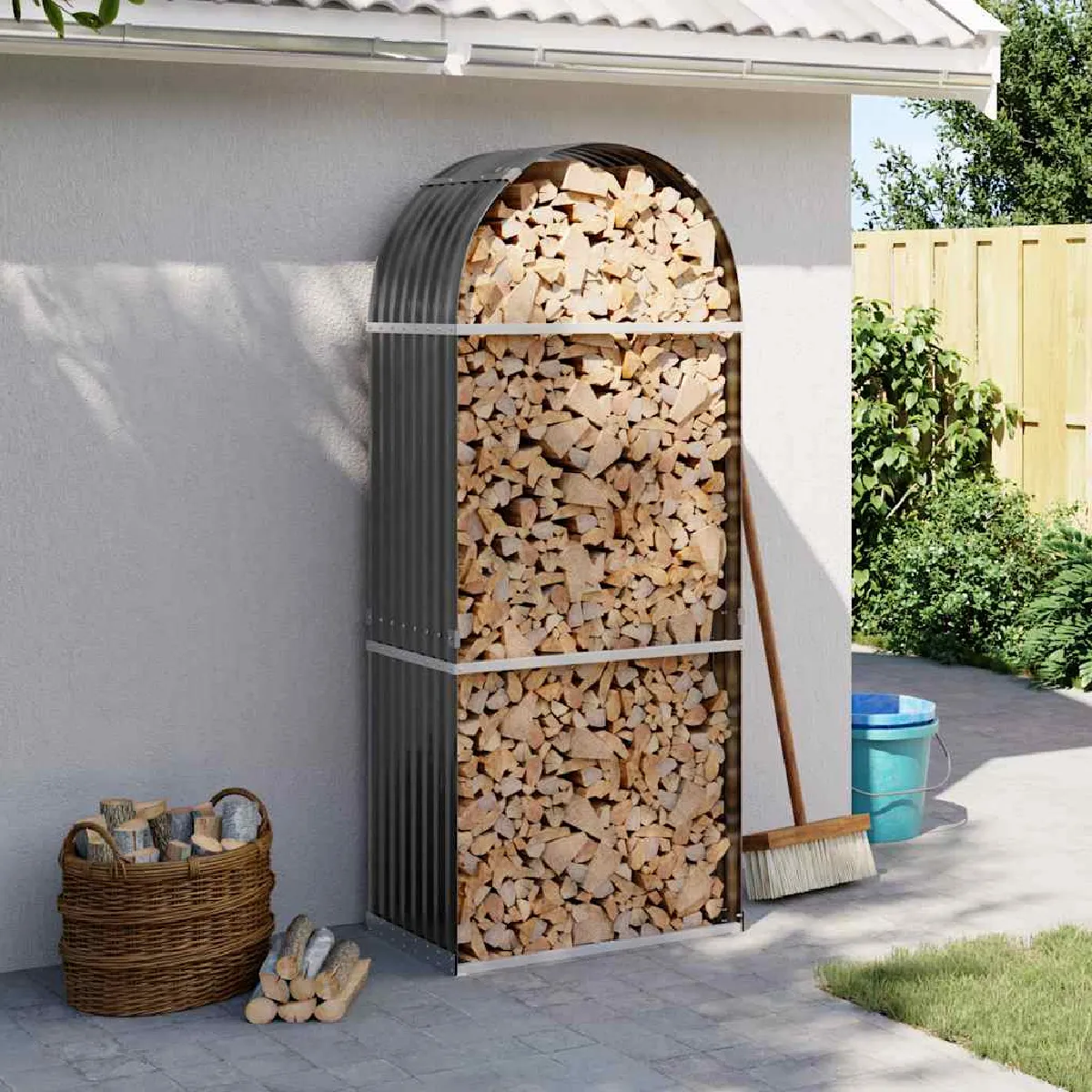 vidaXL Porte bûches 80x45x190 cm acier galvanisé