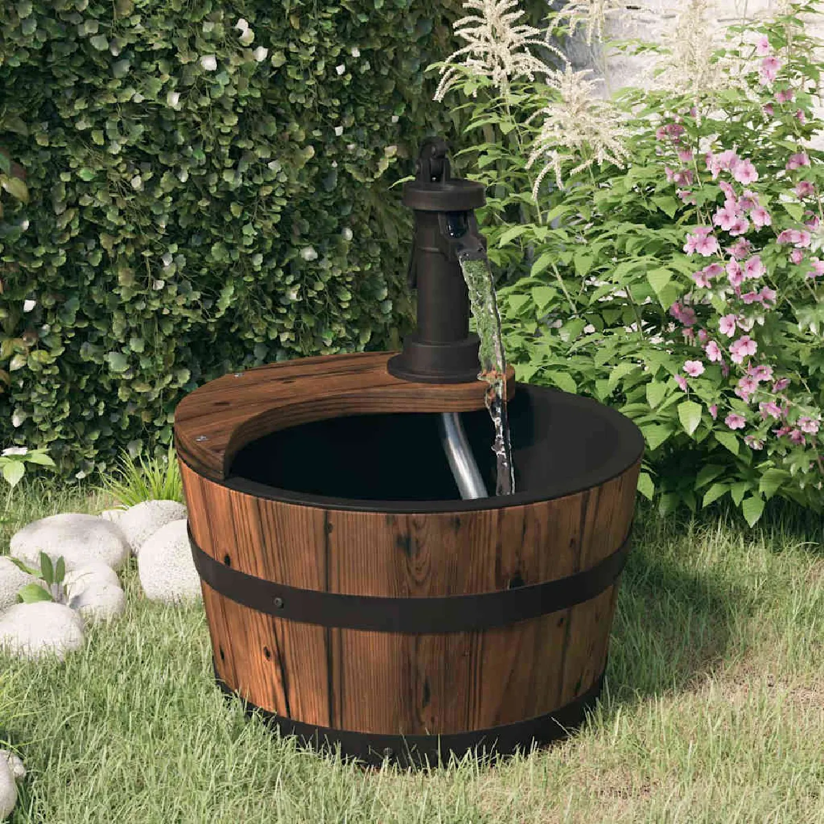 vidaXL Fontaine à eau avec pompe 28x28x34,5 cm Bois de sapin massif