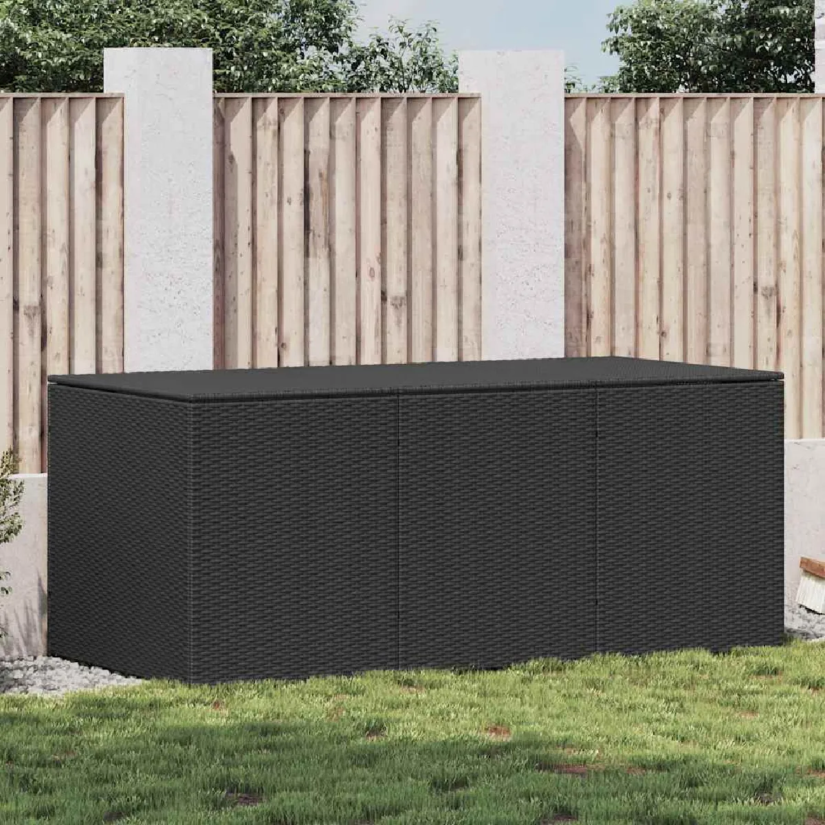Vidaxl Boîte de rangement de jardin résine tressée 180x90x70 cm gris 46479 - vue 2