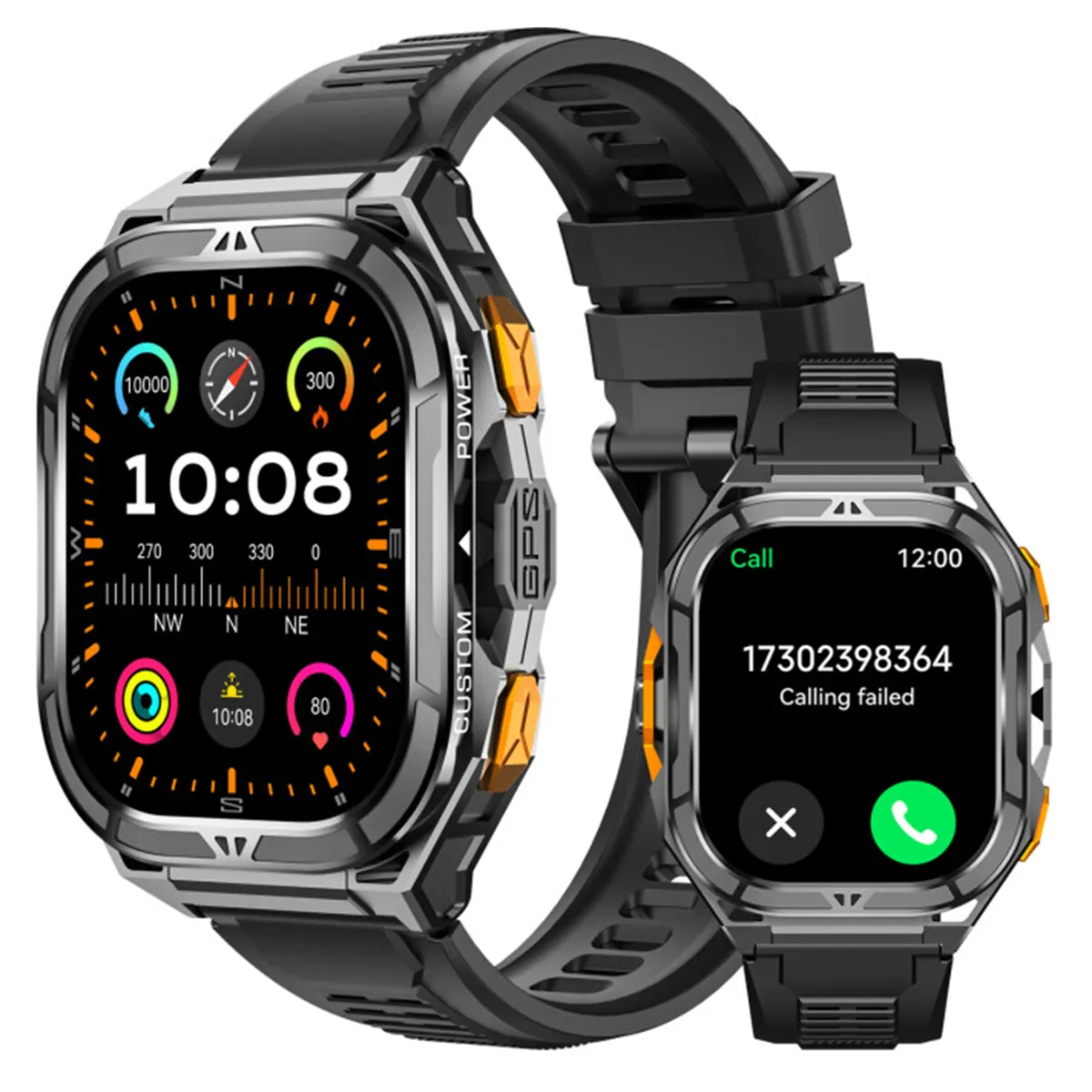 Cubot GT 3 Montre intelligente,1.96"" HD,GPS,&Eacute;tanch&eacute;it&eacute; 5 ATM,SOS-Noir
