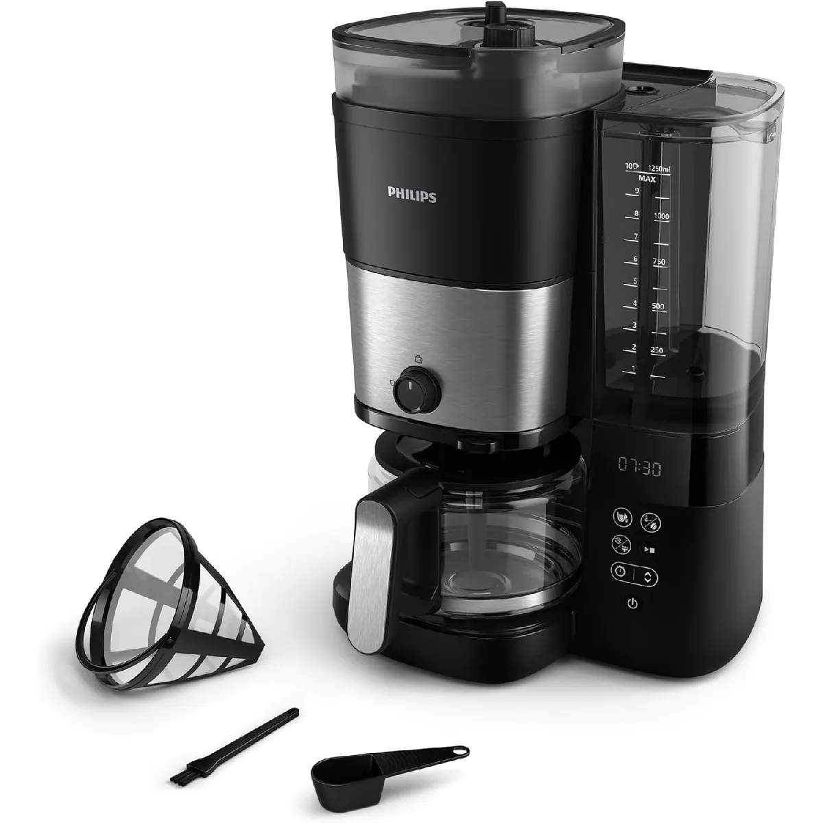 Philips Cafetière Filtre 1,25 L Programmable Avec Broyeur Intégré