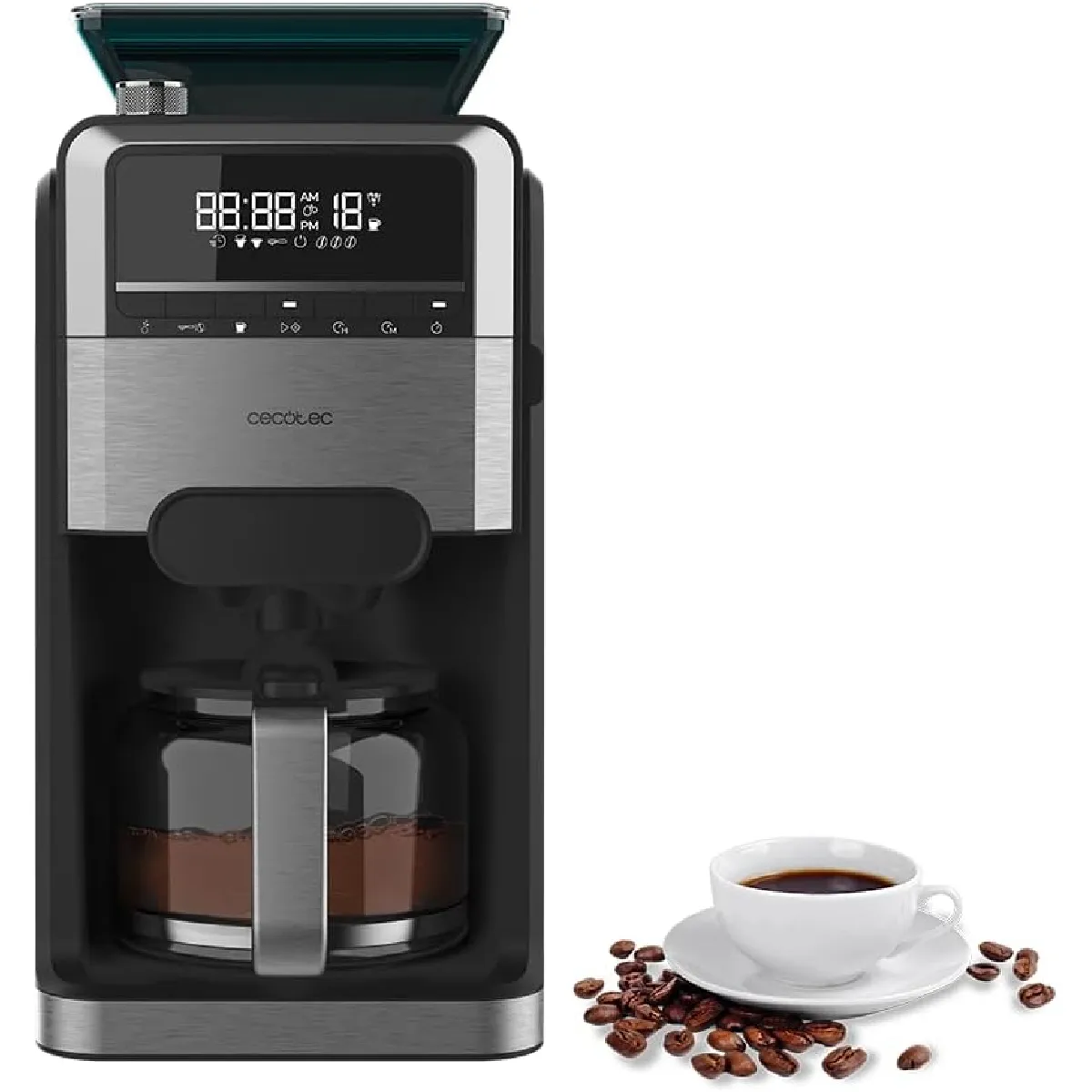 CECOTEC Cafeti&egrave;re filtre programmable 1,5 L noire avec moulin int&eacute;gr&eacute;