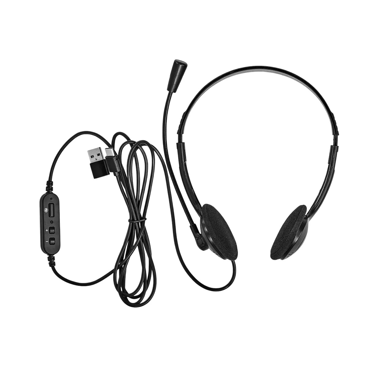 Nedis Noir Casque Pc Supra-Aural Stéréo Usb-C Avec Adaptateur Usb-A Et Micro Flexible