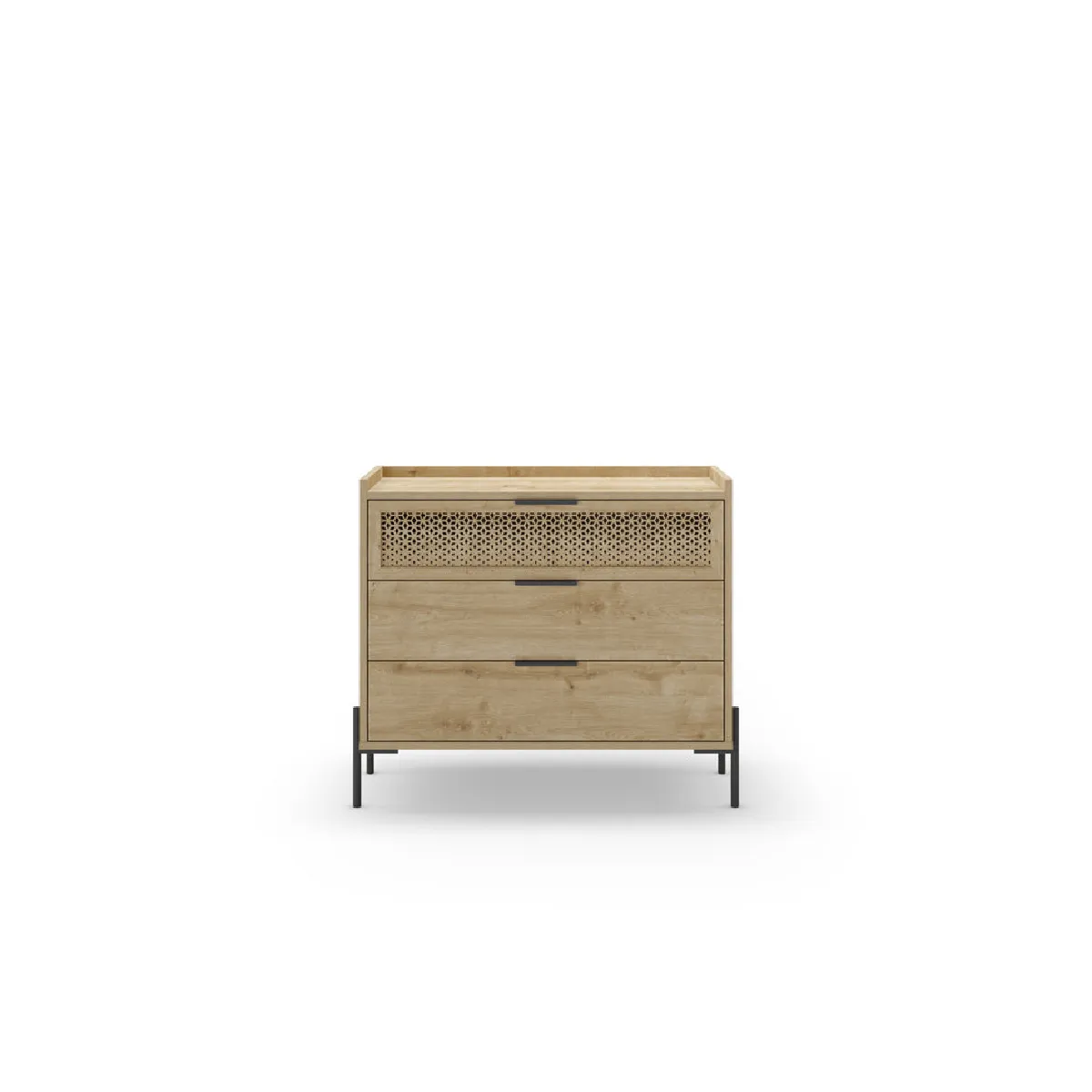 Stera - Commode 3 Tiroirs 94cm En M&eacute;lamine - Ch&ecirc;ne Clair