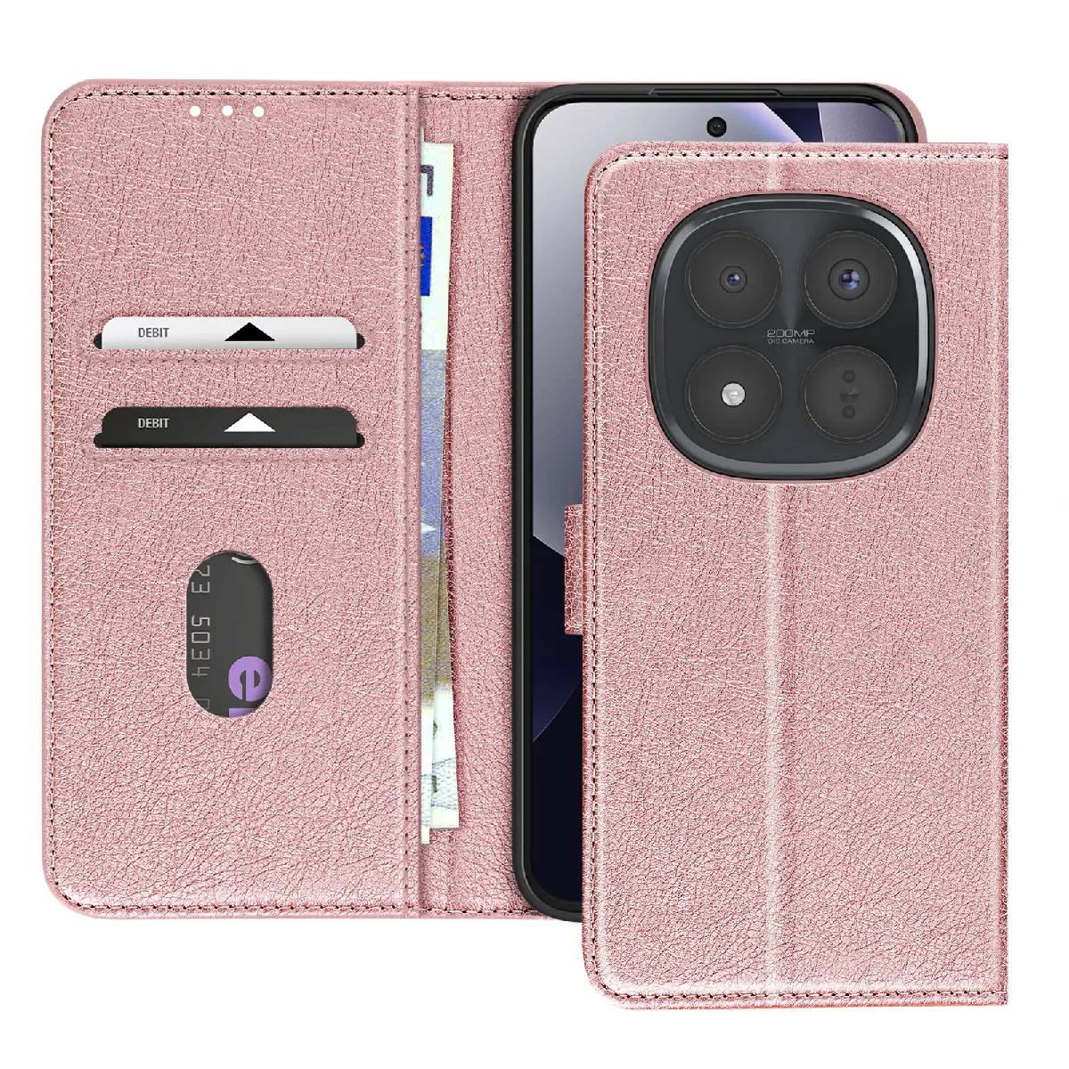 Avizar Rose Étui Portefeuille Xiaomi Redmi Note 15 Pro Plus 5G Chesterfield Fonction Stand