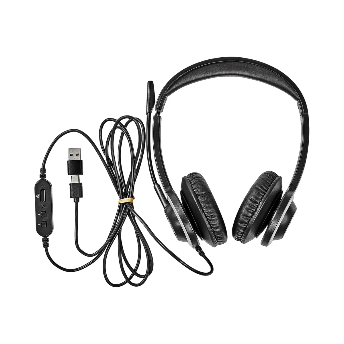 Nedis Noir Casque Pc Supra-Aural Stéréo Usb-C Avec Adaptateur Usb-A Et Micro Rabattable