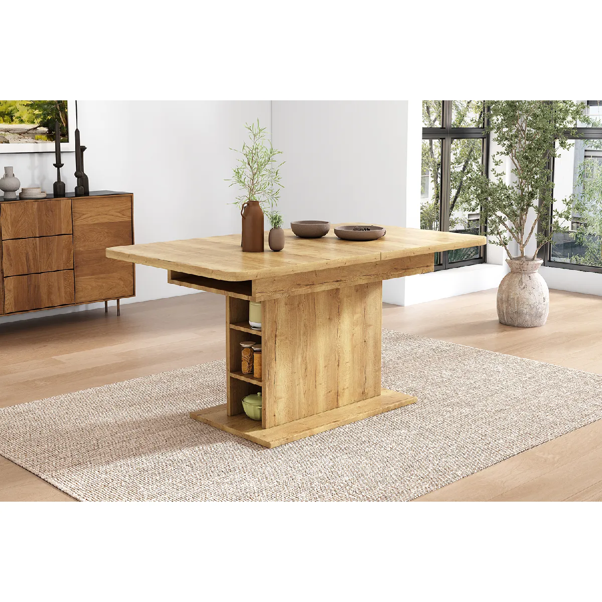 Table à Manger Extensible Avec Rangement table à Manger Rectangulaire aspect Béton bois